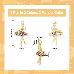 4pcs 2 colores latón micro pave colgantes de circonita cúbica&nbsp;KK-DC0003-39