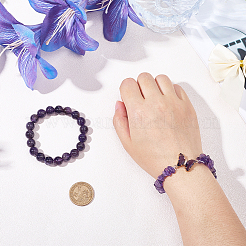 1 bracciale elastico con perline rotonde di ametista naturale&nbsp;BJEW-PA0001-14