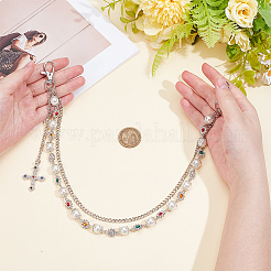 1 stück legierung bunte strass blume & kunststoff perle link kette doppel schicht hosen ketten&nbsp;AJEW-GF0012-74