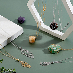 Fabricación de collares con bolsitas de macramé de latón para pepitas de piedras preciosas&nbsp;NJEW-PH01556