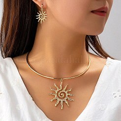 Ensemble collier ras-de-cou et boucles d'oreilles pendantes en alliage avec pendentif soleil pour femme&nbsp;WG56FC5-01
