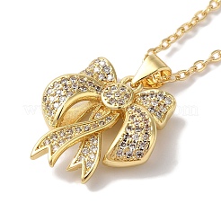 Collane con pendente bowknot a catena portacavi in ottone con micro pavé di zirconi trasparenti per donna&nbsp;LS-NJEW-C054-02B-G
