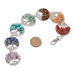 7 Chakra natürlicher roter Aventurin & grüner Aventurin & Amethyst & Tigerauge & Lapislazuli & roter Jaspis & synthetische türkise Chips Baum des Lebens Anhänger Dekorationen&nbsp;HJEW-JM02299