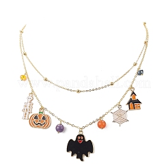 Collana a doppio strato con catene satellitari in ottone&nbsp;NJEW-TA00073