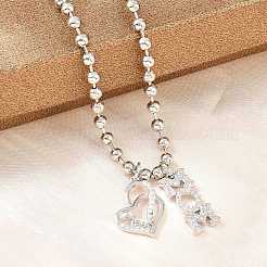 Collier pendentif cœur « maman » en laiton serti de micro-pavés de zirconiums cubiques transparents&nbsp;NJEW-A071-06B-P