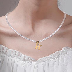 Colliers avec pendentifs en acier inoxydable et perles d'imitation&nbsp;NJEW-LP0001-51H-G