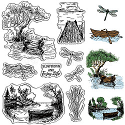 CRASPIRE Landscape Scenery Rubber Stamps Dragonfly Tree River Natural Transparent Clear Stamps Silicone Seals Stamp for DIY Scrapbooking Photo Album Decorative Cards Making Stamp Journal