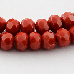 Glass Bead Strands, Faceted, Imitation Jade, Flat Round, Dark Red, 3x2mm, Hole: 0.5mm, about 200pcs/strand, 17.9inch