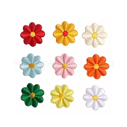 Computerized Embroidery Cloth Iron on/Sew on Patches, Costume Accessories, Appliques, Daisy Flower, Mixed Color, 40x40mm, 9pcs/set