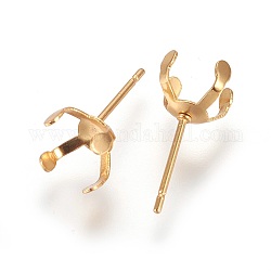Accessoires de puces d'oreilles en 304 acier inoxydable, or, Plateau: 6x6 mm, 16x6mm, pin: 0.7 mm