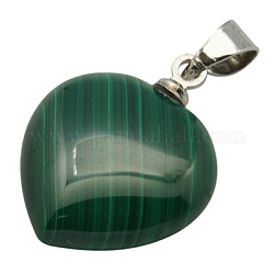 Gemstone Pendants, with Alloy Findings, Natural Malachite, Grade A, Heart, Green, 15x15x6mm, Hole: 3mm