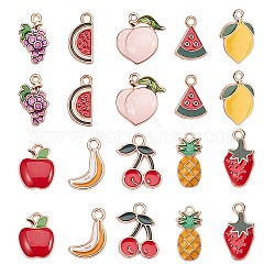 50pcs 10 pendentifs en émail en alliage de style, fruit, couleur mixte, 20x10mm, 5 pièces / style