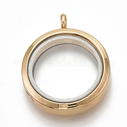 Lega ciondoli medaglione magnetici, con vetro, rotondo e piatto, oro, 37x30x7mm, Foro: 3.5 mm, diametro interno: 23mm