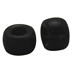 Black Acrylic European Beads, Barrel, about 9mm in diameter, 6mm thick, hole: 4mm