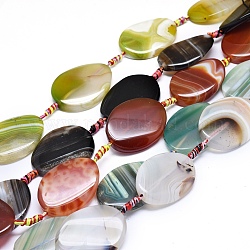 Natural Banded Agate/Striped Agate Beads Strands, Dyed & Heated, Twisted Oval, Mixed Color, 39~41x29~31x5~7mm, Hole: 1.8mm, about 8pcs/Strand, 15.94 inch(40.5cm)