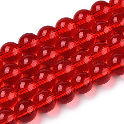 Transparent Glass Beads Strands, Round, Red, 8~8.5mm, Hole: 1.5mm, about 51~53pcs/strand, 14.96 inch~15.55 inch(38~39.7cm)