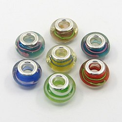 Dots Rondelle Handmade Lampwork European Beads, with Silver Color Core, Mixed Color, 14x9mm, Hole: 6mm