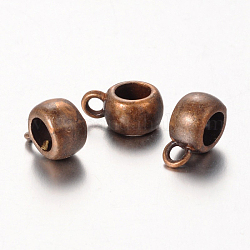 Tibetan Style Hangers, Bail Beads, Cadmium Free & Lead Free, Barrel, Red Copper, about 11.5mm long, 8mm wide, 5.5mm thick, 4.8mm inner diameter, hole: 2mm