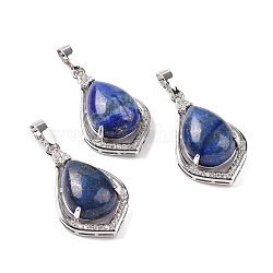 Natural Lapis Lazuli Dyed Pendants, Teardrop Charms, with Platinum Tone Rack Plating Brass Findings, 32x19x10mm, Hole: 8x5mm
