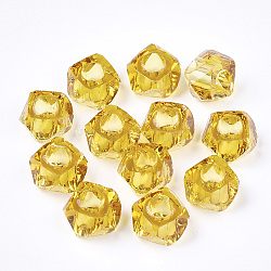Des perles de résine transparentes, Perles avec un grand trou   , facette, polygone, verge d'or, 13x13x8mm, Trou: 5.5mm