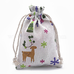 Bolsas de embalaje de poliéster (algodón poliéster) Bolsas con cordón, con tema de navidad impreso, encaje antiguo, 14x10 cm