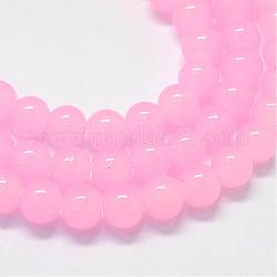 Baking Painted Imitation Jade Glass Round Bead Strands, Pink, 6.5mm, Hole: 1.5mm, about 145pcs/strand, 31.8 inch