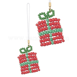 Decorazioni natalizie pendenti con perline di semi di vetro, ornamenti pendenti in filo di nylon intrecciato, scatola, 110mm