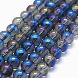 Galvani natürlichem Quarz-Kristall-Perlen Stränge, ab Farbe plattiert, Runde, Blau, 6 mm, Bohrung: 0.8 mm, ca. 65 Stk. / Strang, 15.7 Zoll