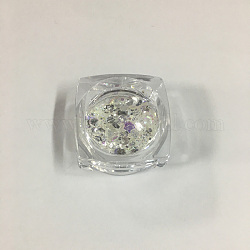 Lucidi accessori per la decorazione di nail art, con glitter in polvere e paillettes, unghie scintillanti fai-da-te, forme misto, bianco, 1~3.5x1~3.5mm, circa 0.8 g / scatola