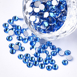 Cabujones de cristal rhinestone espalda plana, espalda plateada, medio redondo facetas, capri azul, ss16, 3.8~4x1.5 mm, aproximamente 1440 unidades / bolsa