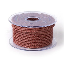Cordón trenzado de cuero, cable de la joya de cuero, material de toma de diy joyas, ladrillo refractario, 3mm, alrededor de 21.87 yarda (20 m) / rollo
