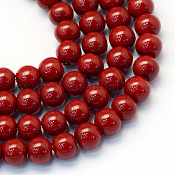 Perlas de perlas de vidrio pintado para hornear, pearlized, redondo, de color rojo oscuro, 3~4mm, agujero: 0.5 mm, aproximamente 195 pcs / cadena, 23.6 pulgada