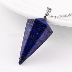 Pendule lapin platine ton cuite lapis lazuli pendentifs, 39~41x18~19mm, Trou: 5x8mm