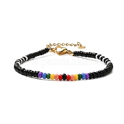 Bracelet de perles de graines de verre pour fille femme, or, noir, 7-3/8 pouce (18.8 cm)