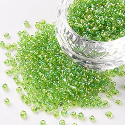 12/0 perles de rocaille rondes en verre, couleurs transparentes arc, trou rond, jaune vert, 12/0, 2mm, Trou: 1mm, environ 3333 pcs/50 g, 50 g / sac, 18 sacs/2 livres