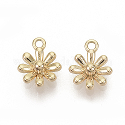 Brass Charms, Nickel Free, Flower, Real 18K Gold Plated, 8.5x7x2.5mm, Hole: 1mm