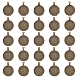 Aluminium-Anhänger Fassungen für Cabochons, Lünettenbecher mit glattem Rand, diy Zubehör für die Schmuck basteln, Antik Bronze, Fach: 24.5 mm, 37x28x6.5 mm, Bohrung: 6x4 mm