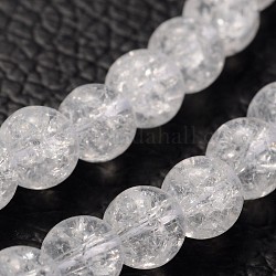 Synthetic Crackle Quartz Beads Strands, Round, Synthetic Crystal, Clear, Clear, 6mm, Hole: 1mm, about 68 pcs/strand, 15.5 inch