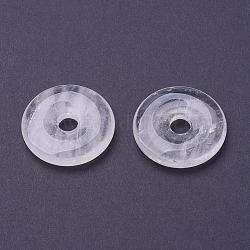 Natural Quartz Crystal Pendants, Rock Crystal Pendants, Donut/Pi Disc, Donut Width: 11.5~12mm, 29~30x5~6mm, Hole: 6mm