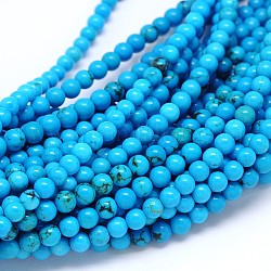Fili di perle rotonde di magnesite naturale, tinti e riscaldato, ciano, 4mm, Foro: 1 mm, circa 96~100pcs/filo, 15.55 pollice