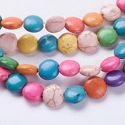 Synthetic Turquoise Beads Strands, Flat Round, Dyed, 10x4.5mm, Hole: 1mm, about 40pcs/strand, 15.7 inch(40mm)