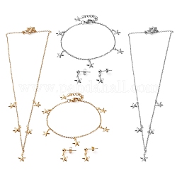 Kits de bijoux en 304 acier inoxydable, chaînes forçats pendentifs colliers & clous d'oreilles & bracelets, avec fermoir pince de homard, étoiles du nord, couleur mixte, 17.63 pouce (44.8 cm), 7.28 pouce (18.5 cm), 18mm, pin: 0.7 mm