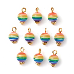 10Pcs Transparent Stripe Resin Round Charms, with Golden Tone Metal Loops, Cadmium Free & Lead Free, Colorful, 13.5x8mm, Hole: 2mm
