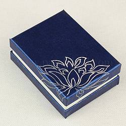 Rectangle imprimé boîtes en carton de bijoux collier, velours à l'intérieur, bleu, 90x68x33mm