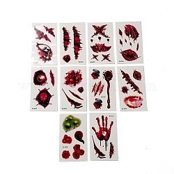 10 pz 10 stile halloween horror realistico ferita sanguinante cicatrice adesivi di carta tatuaggi temporanei rimovibili a prova di acqua, rettangolo, firebrick, 10.5x6x0.03cm, 10 stile, 1pc / style, 10 pc / set