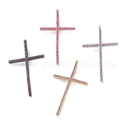 Messing Mikro ebnen Zirkonia Anhänger, Kreuz, neon rosa , Mischfarbe, 37x22.5x2 mm, Bohrung: 1.5x4 mm