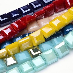 Chapelets de perles en verre électroplaqué, carré à facettes, couleur mixte, 13x13x8mm, Trou: 1mm, Environ 27 pcs/chapelet, 13.9 pouce
