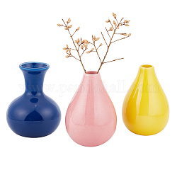Nbeads 3pcs 3 vases à col fin en céramique de style, décoration d'affichage, porte-fleurs, couleur mixte, 70.5~78x99~101.5mm, diamètre intérieur: 16~33 mm, 1pc / style
