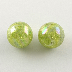 Couleur ab crépitement transparente acrylique perles rondes, jaune vert, 20mm, Trou: 2.5mm, environ 108 pcs/500 g