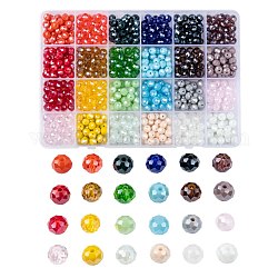 Perline di vetro palccato, lustro di perla placcato, sfaccettato, rondelle, colore misto, 8x6mm, Foro: 1 mm, 24 colori, 30 pz / colore, 720pcs/scatola